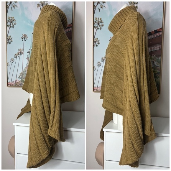 Concert Brown Olive Turtleneck Heavy Knit Pullover Sweater Wide Sleeves One Size - Picture 4 of 9